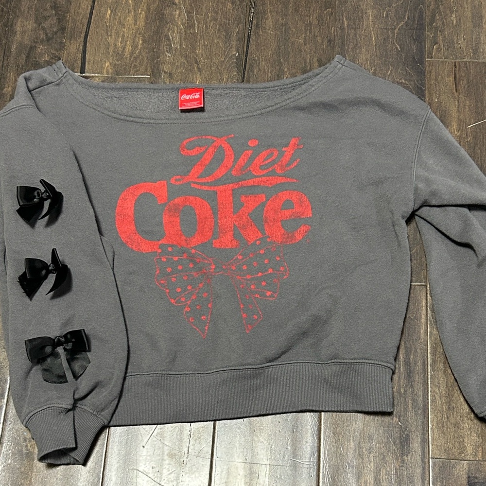 Coca Cola Gray Off-Shoulder Sweatshirt with Red Diet Coke Logo